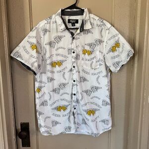 Eighty‎ Eight White and Yellow Beer Print Men's Shirt Men’s L